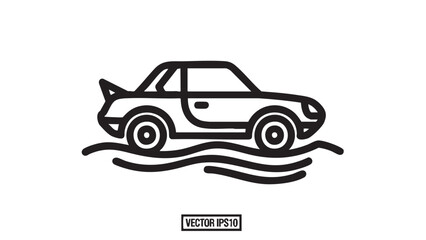 A sleek sports car speeding on wavy roads, viewed from the side with a minimalist illustration style