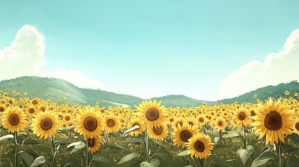 Obraz premium Sunny sunflower field landscape