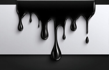Black paint drip over white panel creating glossy liquid texture and contrast