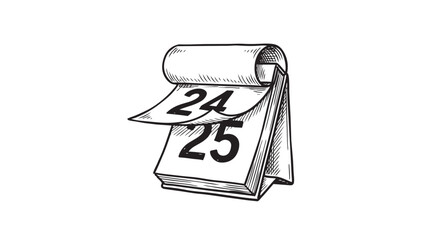 Hand-drawn sketch of a desk calendar with pages flipping from 24 to 25, symbolizing time passing and daily transitions.