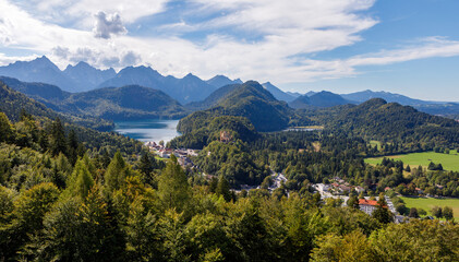 Panoramic View of Alpsee Lake and Mountains in Schwangau Germany
