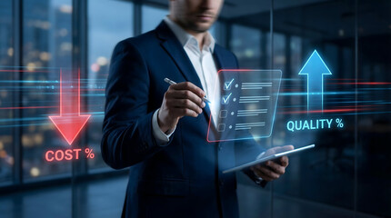 Corporate Leader Managing Quality and Cost Metrics with Digital HUD