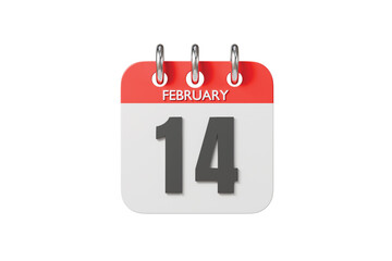 3d valentine calendar icon. valentine day concept. minimal cartoon date reminder schedule icon for february marketing. isolated on white transparent background. 3d render.