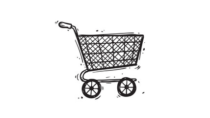 Hand-drawn sketch illustration of a classic metal shopping cart on a white background.