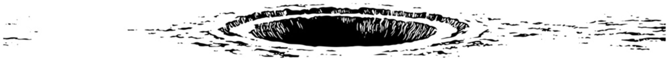 Deep round hole or impact crater in the ground with textured surface sketch © AdrianGebert