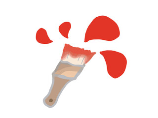 Red paint brush and splashes of red paint
