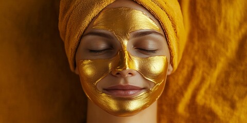 A woman with gold face paint on her face. She is smiling