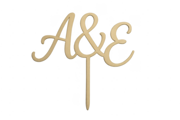 Wooden cake topper with initials a and e for wedding