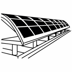 Solar panel illustration on mounting structure in black and white  