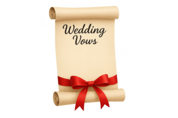 Wedding vows scroll with red ribbon bow