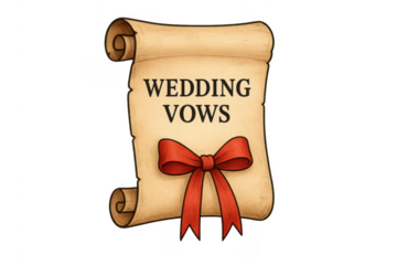Wedding vows scroll with red ribbon bow