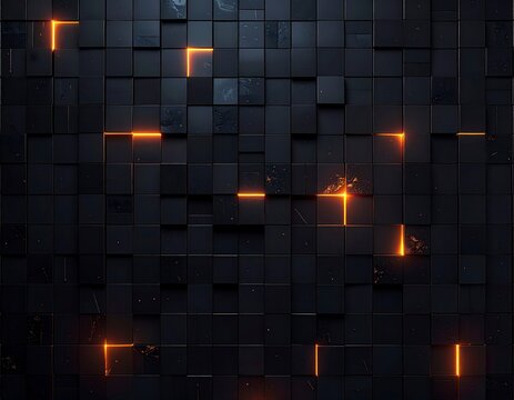 Dark Cubes with Orange Glowing Lights. Generated image