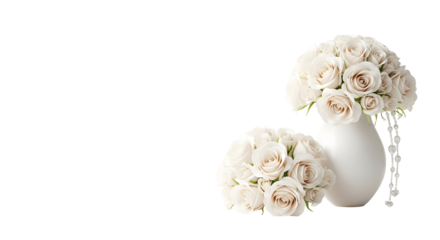 Elegant bouquet of fresh white roses in a decorative vase. The arrangement is perfect for expressing love and admiration, isolated on transparent background