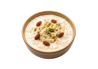 creamy almond pistachio dessert bowl with nuts