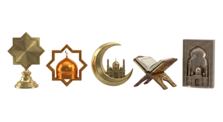 Islamic Symbols Collection: Mosque, Crescent Moon, Quran, Star, Arch - Ramadan, Eid
