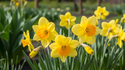 Fototapeta premium Daffodils blooming in garden during spring season celebrating New Blooms 