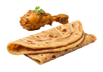crispy fried chicken with naan bread on white background