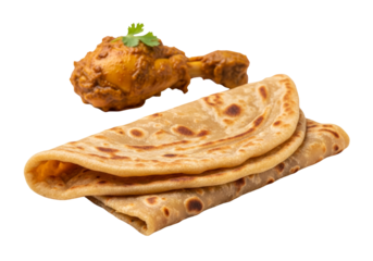 crispy fried chicken with naan bread on white background