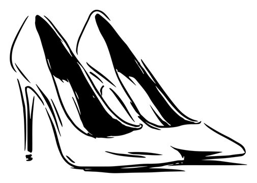 Elegant high heel stiletto shoes for women in hand drawn sketch style