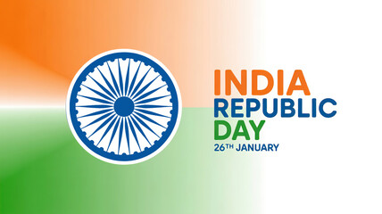 A graphic design celebrating India Republic Day on January 26th with the national flag colors and emblem