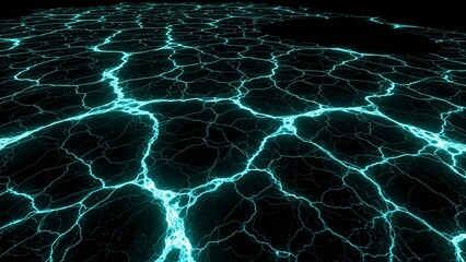 Neon Blue Lightning Cracks on Dark Abstract Background