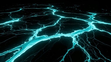 Abstract Cracked Surface Texture with Glowing Blue Electric Veins