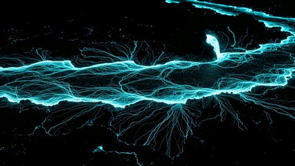 Abstract Glowing Blue Digital Energy River on Black Background