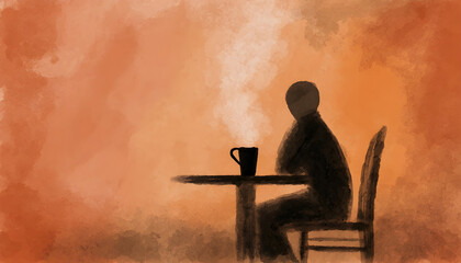 A human figure enjoys a cup of hot coffee alone in a cafe