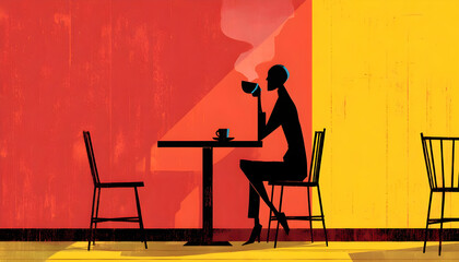 A human figure enjoys a cup of hot coffee alone in a cafe