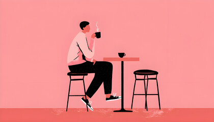 A human figure enjoys a cup of hot coffee alone in a cafe