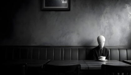 A human figure enjoys a cup of hot coffee alone in a cafe