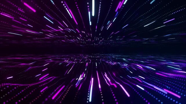 Futuristic Sci-Fi Warp Speed Animation, Glowing Neon Data Tunnel Loop in Blue and Purple