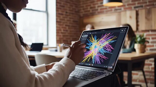 Digital Artist Drawing Graphic Design Illustration on Tablet Computer with Stylus Pen Creative Technology Software for Adobe Stock Video Footage