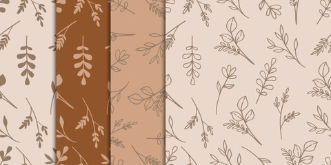 Seamless Pattern Brown Botanical Decorative Element Collection.Vector Illustration