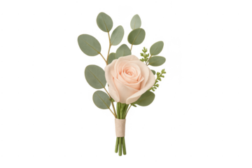 Delicate boutonniere with peach rose and eucalyptus leaves