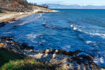 Landscape of coastline of Thassos island, Greece