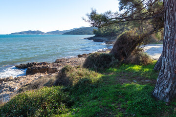 Landscape of coastline of Thassos island, Greece