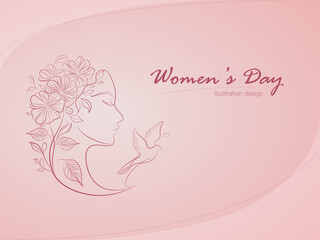 women 's day line floral bird fly freedom flower soft color poster illustration