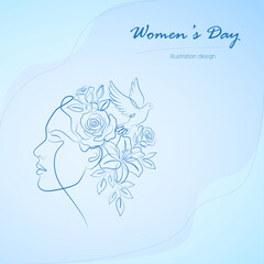 women 's day line floral bird fly freedom flower soft color poster illustration