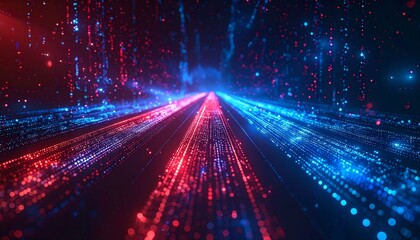 Futuristic Digital Data Stream in Red and Blue