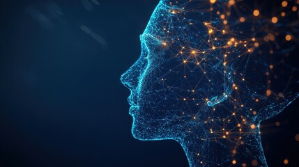 Human silhouette made from flowing code and network lines merging with global data web concept of digital identity future technology depth contrast