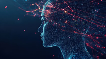 Human silhouette made from flowing code and network lines merging with global data web concept of digital identity future technology depth contrast