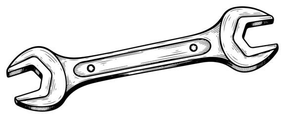 Double ended open wrench tool for mechanics in vintage engraving style © InsomniaVideo