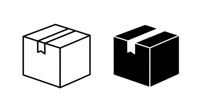 Vector illustration of packaging box symbols, outline and solid style, on transparent background