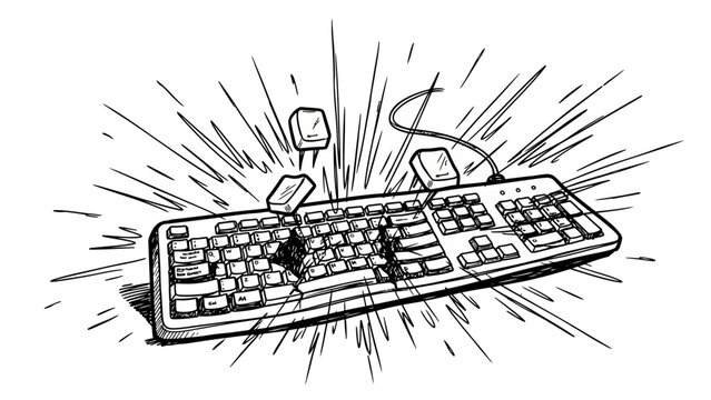 Exploding Computer Keyboard with Flying Keys and Dynamic Lines.