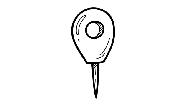 Hand drawn doodle style map pin icon representing location and navigation.