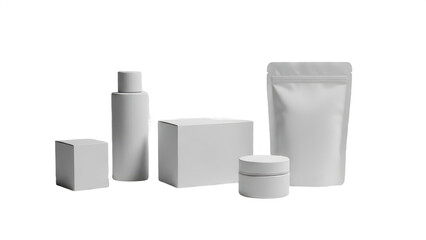 Cosmetic product mockups arranged on transparent background