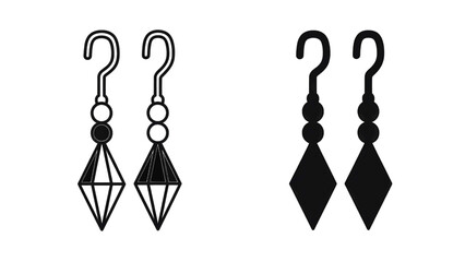 Vector illustration of stylish faceted and solid diamond-shaped earrings, on transparent background