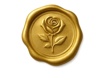 Golden wax seal with rose emblem on transparent background