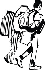 Modern flat vector illustration of tourists walking together during a city sightseeing trip.